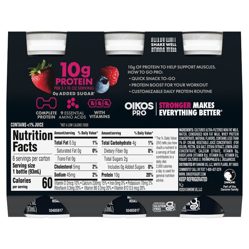slide 11 of 12, Oikos Pro Mixed Berry Cultured Dairy Drink - 3.1 fl oz/6ct, 3.1 fl oz, 6 ct