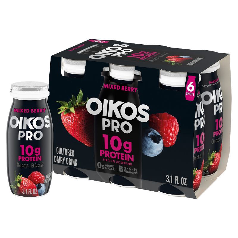 slide 1 of 12, Oikos Pro Mixed Berry Cultured Dairy Drink - 3.1 fl oz/6ct, 3.1 fl oz, 6 ct