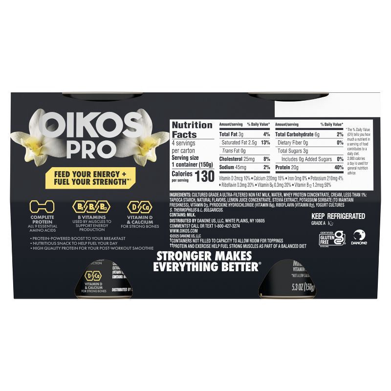 slide 11 of 12, Oikos Pro Vanilla Greek Yogurt - 20g Protein 4ct/5.3oz, 20 gram, 4 ct, 5.3 oz