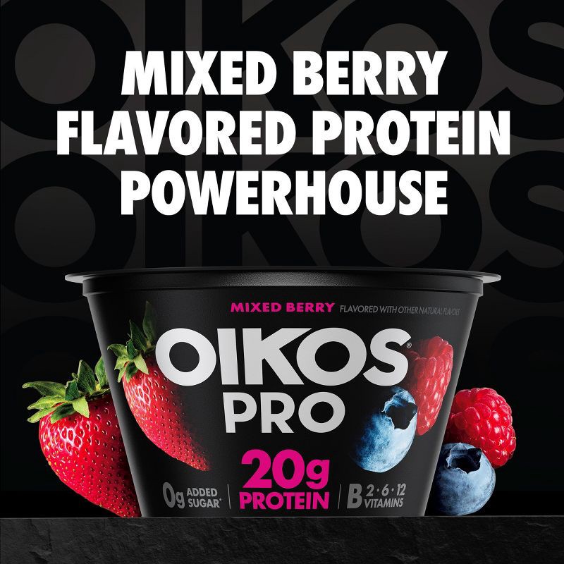 slide 3 of 12, Oikos Pro Mixed Berry Greek Yogurt - 20g Protein 4ct/5.3oz, 20 gram, 4 ct, 5.3 oz
