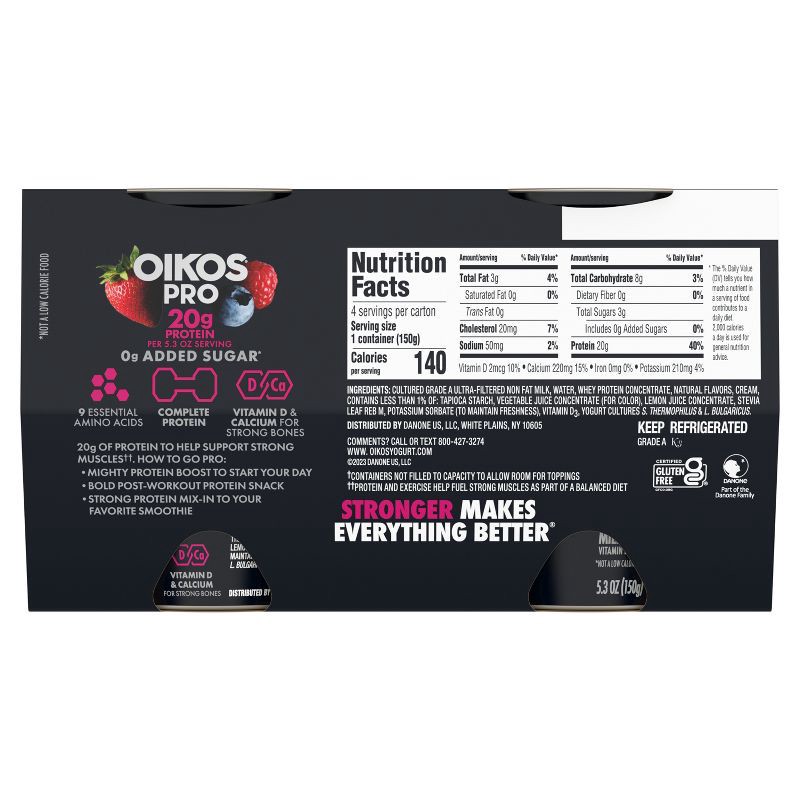 slide 11 of 12, Oikos Pro Mixed Berry Greek Yogurt - 20g Protein 4ct/5.3oz, 20 gram, 4 ct, 5.3 oz