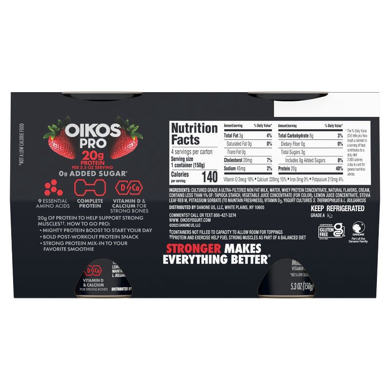 slide 11 of 12, Oikos Pro Strawberry Greek Yogurt - 20g Protein 4ct/5.3oz, 20 gram, 4 ct, 5.3 oz