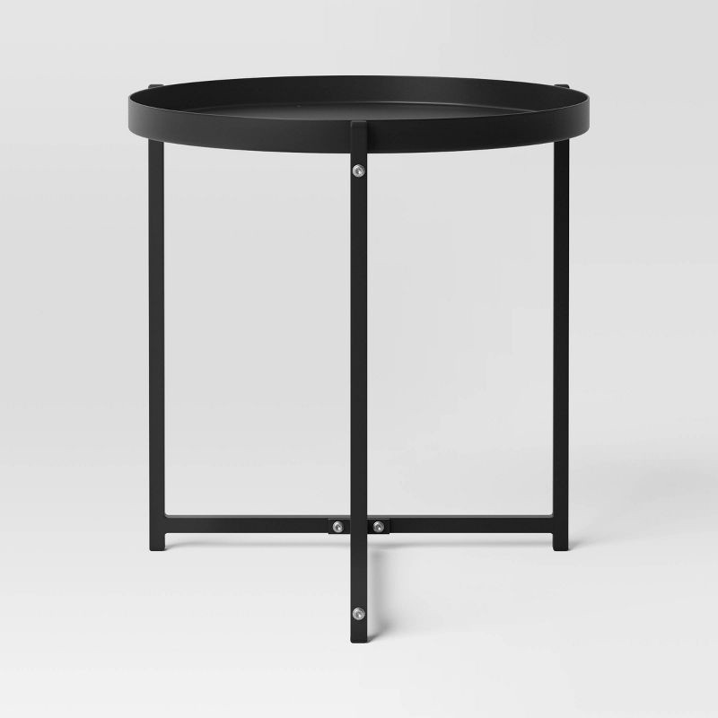 slide 3 of 5, Steel Round Tray Top Outdoor Portable Side Table Black - Room Essentials™, 1 ct