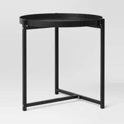 Steel Round Tray Top Outdoor Portable Side Table Black - Room Essentials™