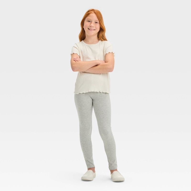slide 3 of 3, Girls' Leggings - Cat & Jack™ Heather Gray L: Cotton Spandex Blend, High Rise, Skinny Leg, Full Waistband Elastic, 1 ct