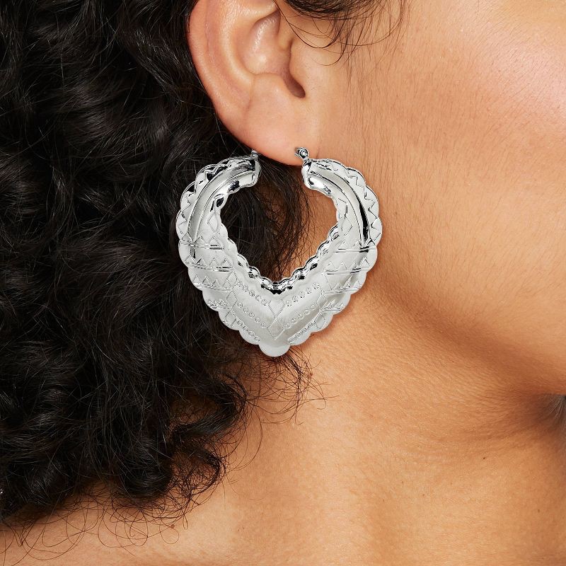 slide 3 of 3, Stamped Cubic Zirconia Heart Hoop Earrings - Wild Fable Silver, 1 ct