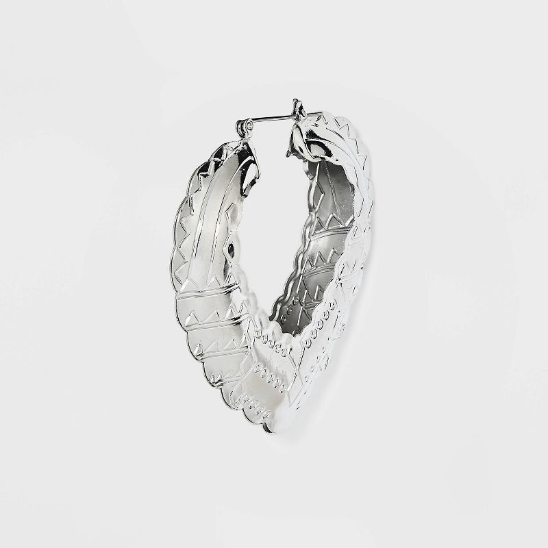 slide 2 of 3, Stamped Cubic Zirconia Heart Hoop Earrings - Wild Fable Silver, 1 ct