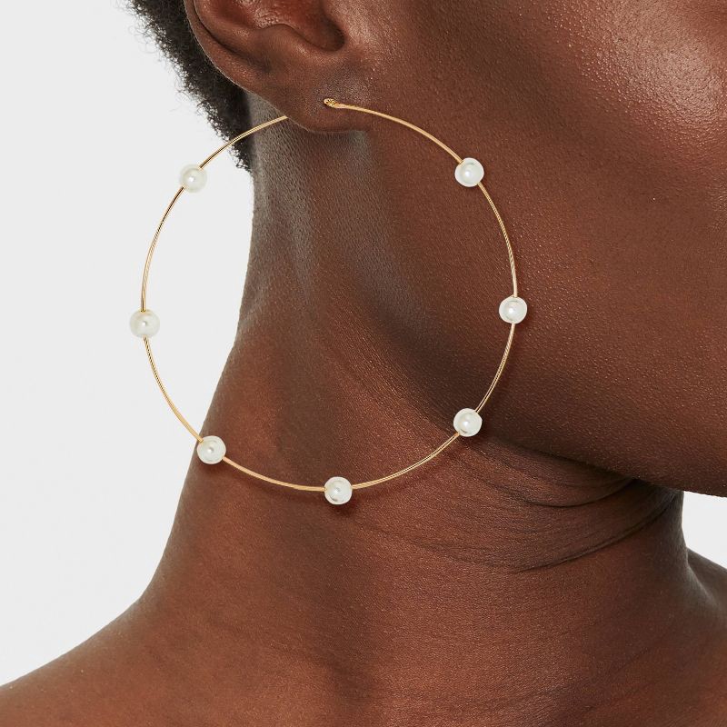 slide 2 of 3, Pearl Hoop Earrings - Wild Fable™ Gold, 1 ct