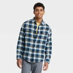 Men's Midweight Flannel Long Sleeve Button-Down Shirt - Goodfellow & Co Navy Blue L