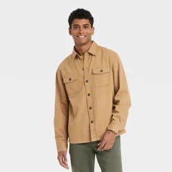 Men's Long Sleeve Collared Button-Down Shirt - Goodfellow & Co Brown XXL