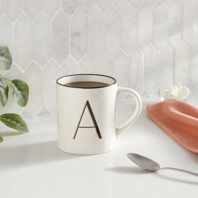 slide 2 of 3, 16oz Stoneware Monogram A Mug Ivory - Threshold™: Coffee Mugs with Initial, Microwave & Dishwasher Safe, 16 oz