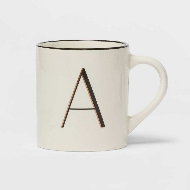 slide 1 of 3, 16oz Stoneware Monogram A Mug Ivory - Threshold™: Coffee Mugs with Initial, Microwave & Dishwasher Safe, 16 oz