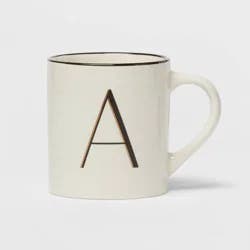 16oz Stoneware Monogram A Mug Ivory - Threshold™: Coffee Mugs with Initial, Microwave & Dishwasher Safe