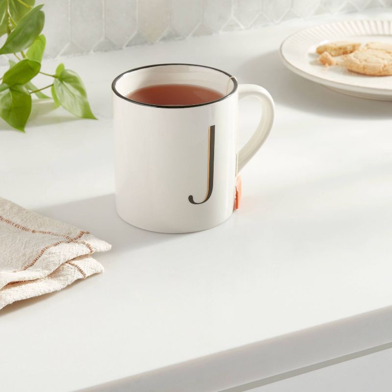 slide 2 of 3, 16oz Stoneware Monogram J Mug Ivory - Threshold™: Coffee Mugs with Initial, Microwave & Dishwasher Safe, 16 oz