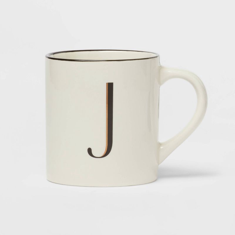 slide 1 of 3, 16oz Stoneware Monogram J Mug Ivory - Threshold™: Coffee Mugs with Initial, Microwave & Dishwasher Safe, 16 oz