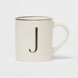 16oz Stoneware Monogram J Mug Ivory - Threshold™: Coffee Mugs with Initial, Microwave & Dishwasher Safe