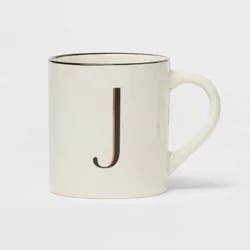 16oz Stoneware Monogram J Mug Ivory - Threshold™: Coffee Mugs with Initial, Microwave & Dishwasher Safe