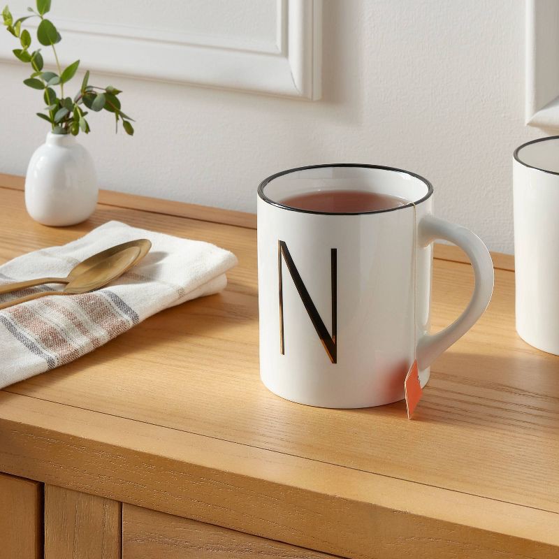 slide 2 of 3, 16oz Stoneware Monogram N Mug Ivory - Threshold™: Initial Coffee Mugs, Microwave & Dishwasher Safe Drinkware, 16 oz