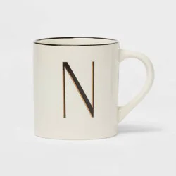 16oz Stoneware Monogram N Mug Ivory - Threshold™: Initial Coffee Mugs, Microwave & Dishwasher Safe Drinkware