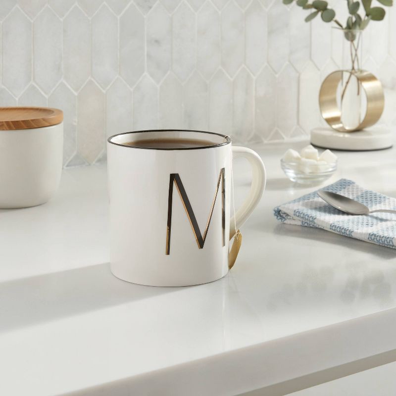 slide 2 of 3, 16oz Stoneware Monogram M Mug Ivory - Threshold™, 16 oz