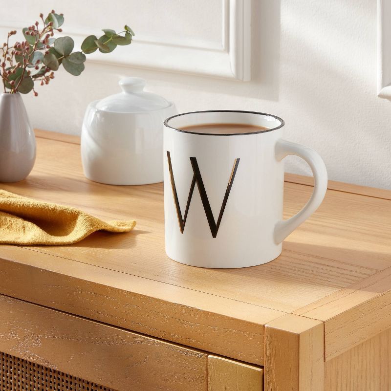slide 2 of 3, 16oz Stoneware Monogram W Mug Ivory - Threshold™: Initial Coffee Drinkware, Microwave & Dishwasher Safe, 16 oz