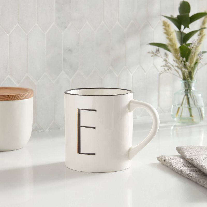 slide 2 of 3, 16oz Stoneware Monogram E Mug Ivory - Threshold™: Coffee Mugs with Initial, Microwave & Dishwasher Safe, 16 oz