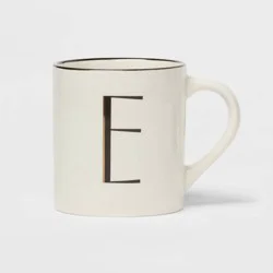 16oz Stoneware Monogram E Mug Ivory - Threshold™: Coffee Mugs with Initial, Microwave & Dishwasher Safe