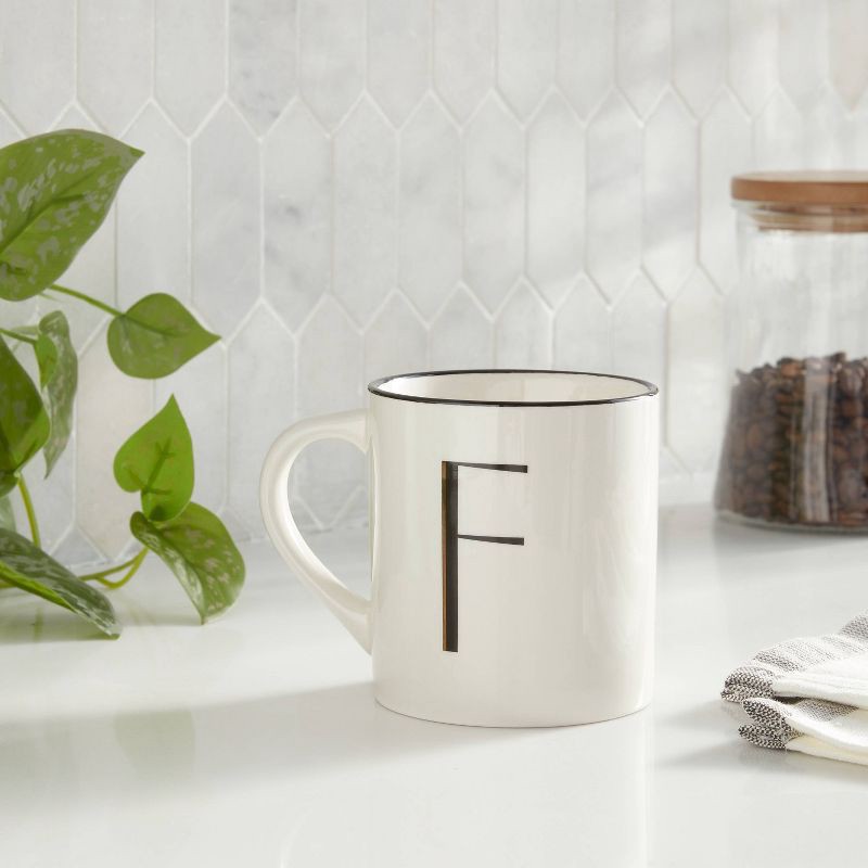 slide 2 of 3, 16oz Stoneware Monogram F Mug Ivory - Threshold™: Coffee Mugs with Initial, Microwave & Dishwasher Safe, 16 oz