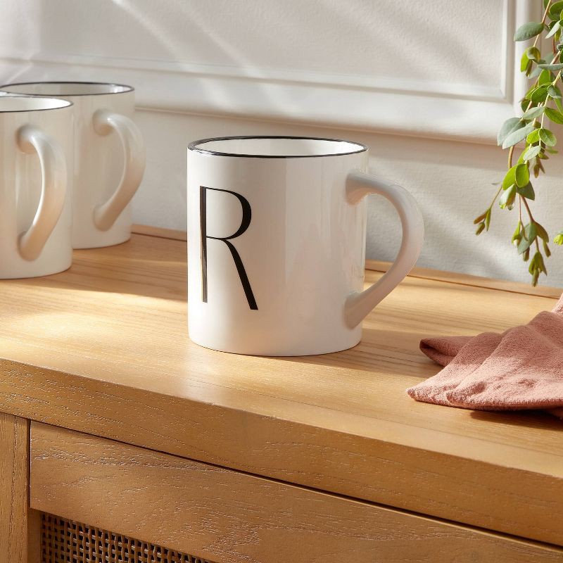 slide 2 of 3, 16oz Stoneware Monogram R Mug Ivory - Threshold™: Initial Coffee Mugs, Microwave & Dishwasher Safe Drinkware, 16 oz