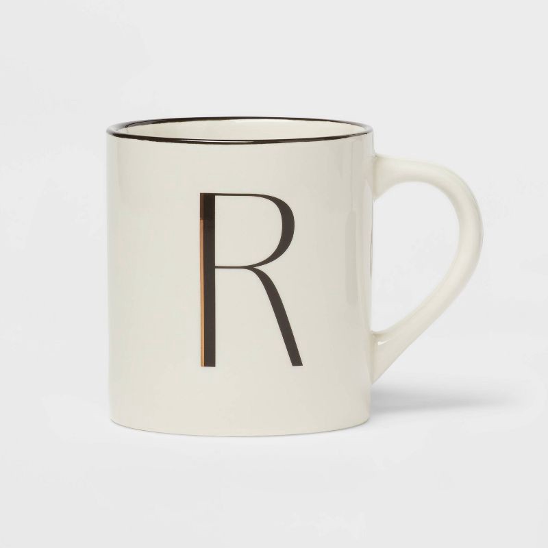 slide 1 of 3, 16oz Stoneware Monogram R Mug Ivory - Threshold™: Initial Coffee Mugs, Microwave & Dishwasher Safe Drinkware, 16 oz