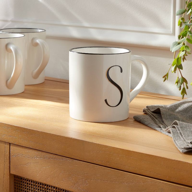 slide 2 of 3, 16oz Stoneware Monogram S Mug Ivory - Threshold™: Initial Coffee Drinkware, Microwave & Dishwasher Safe, 16 oz