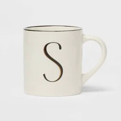 16oz Stoneware Monogram S Mug Ivory - Threshold™: Initial Coffee Drinkware, Microwave & Dishwasher Safe
