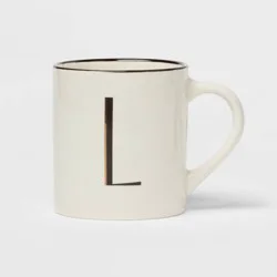 16oz Stoneware Monogram L Mug Ivory - Threshold™: Coffee Mugs with Initial, Microwave & Dishwasher Safe
