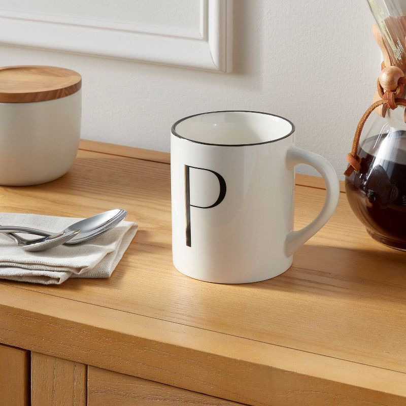 slide 2 of 3, 16oz Stoneware Monogram P Mug Ivory - Threshold™: Initial Coffee Drinkware, Microwave & Dishwasher Safe, 16 oz