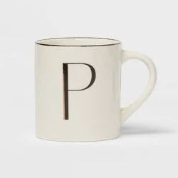 16oz Stoneware Monogram P Mug Ivory - Threshold™: Initial Coffee Drinkware, Microwave & Dishwasher Safe