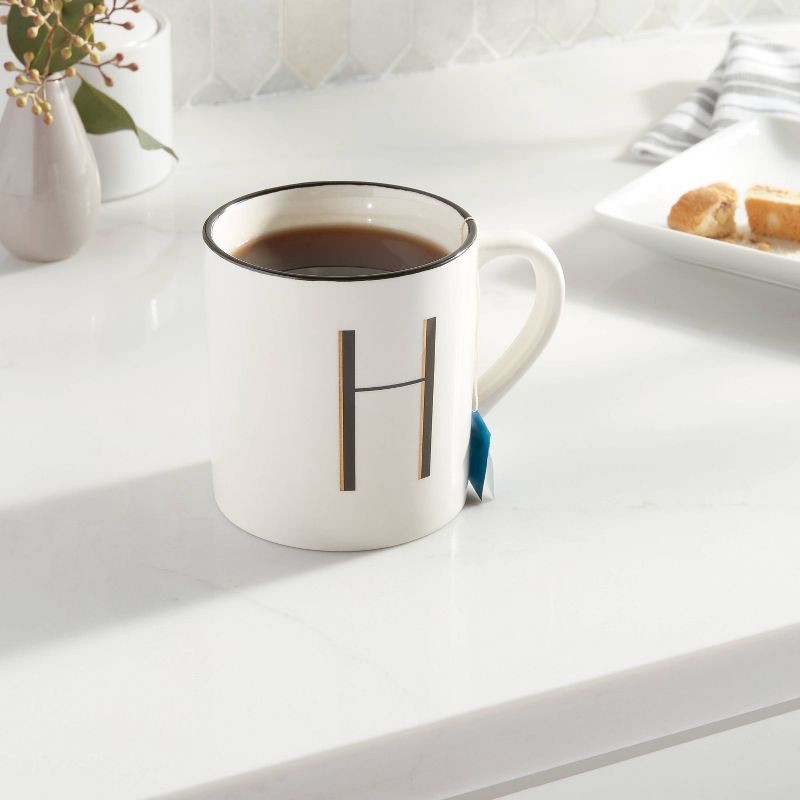 slide 2 of 3, 16oz Stoneware Monogram H Mug Ivory - Threshold™: Initial Coffee Mug, Microwave & Dishwasher Safe, Off-White Drinkware, 16 oz