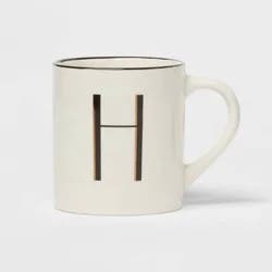 16oz Stoneware Monogram H Mug Ivory - Threshold™: Initial Coffee Mug, Microwave & Dishwasher Safe, Off-White Drinkware