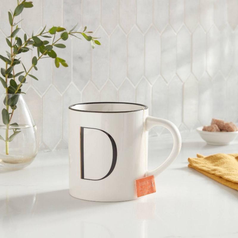 slide 2 of 3, 16oz Stoneware Monogram D Mug Ivory - Threshold™: Initial Coffee Drinkware, Microwave & Dishwasher Safe, 16 oz