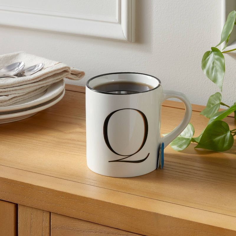 slide 2 of 3, 16oz Stoneware Monogram Q Mug Ivory - Threshold™: Initial Coffee Mug, Microwave & Dishwasher Safe, Off-White Drinkware, 16 oz