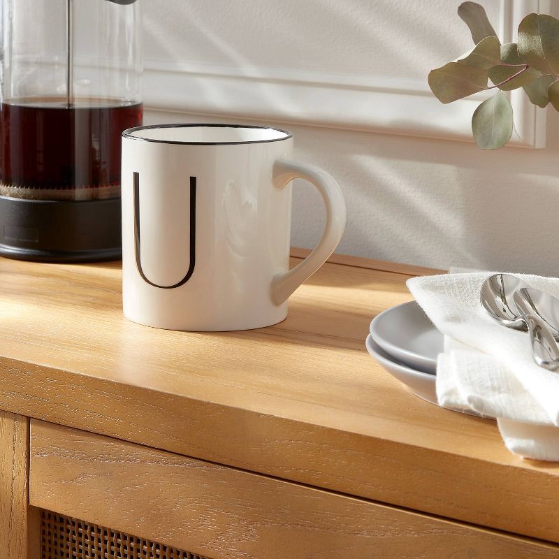 slide 2 of 3, 16oz Stoneware Monogram U Mug Ivory - Threshold™: Initial Coffee Mugs, Microwave & Dishwasher Safe Drinkware, 16 oz