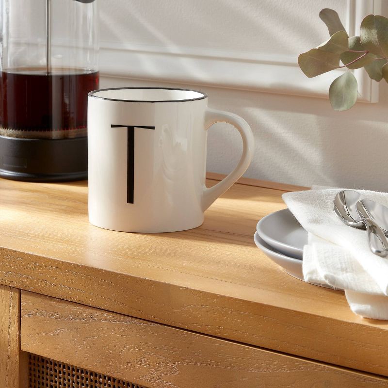 slide 2 of 3, 16oz Stoneware Monogram T Mug Ivory - Threshold™: Initial Coffee Mug, Microwave & Dishwasher Safe, Off-White Drinkware, 16 oz