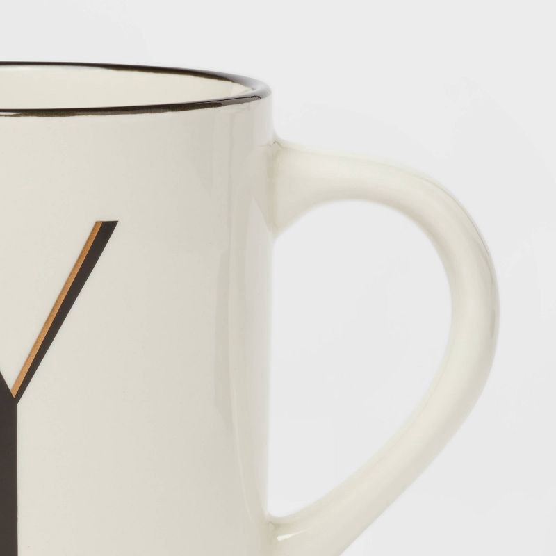 slide 3 of 3, 16oz Stoneware Monogram Y Mug Ivory - Threshold™: Initial Coffee Drinkware, Microwave & Dishwasher Safe, 16 oz