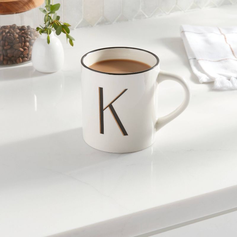 slide 2 of 3, 16oz Stoneware Monogram K Mug Ivory - Threshold™: Coffee Mugs with Initial, Microwave & Dishwasher Safe, 16 oz