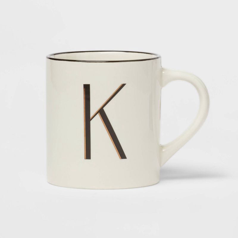 slide 1 of 3, 16oz Stoneware Monogram K Mug Ivory - Threshold™: Coffee Mugs with Initial, Microwave & Dishwasher Safe, 16 oz