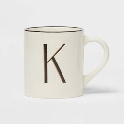 16oz Stoneware Monogram K Mug Ivory - Threshold™: Coffee Mugs with Initial, Microwave & Dishwasher Safe