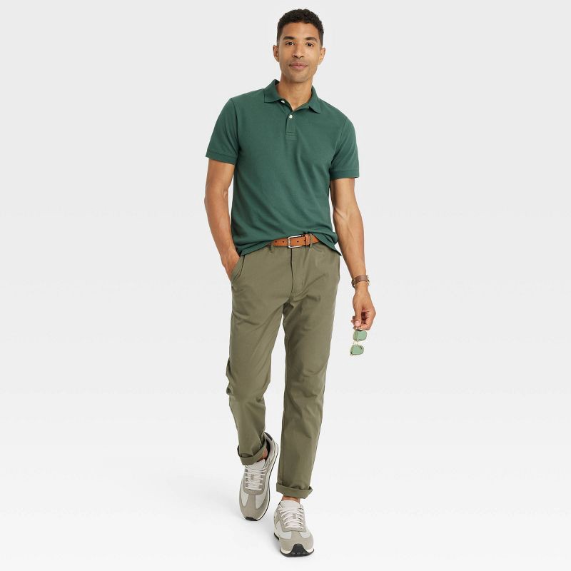 slide 3 of 3, Men's Every Wear Polo Shirt - Goodfellow & Co™ Dark Green S: Midweight, Standard Fit, 1 ct