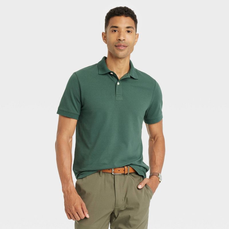 slide 1 of 3, Men's Every Wear Polo Shirt - Goodfellow & Co™ Dark Green XL: Midweight, Standard Fit, 1 ct