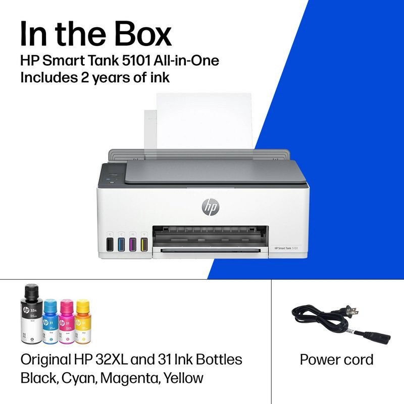 slide 10 of 19, HP Inc. HP Smart Tank 5101 Wireless All-In-One Color Refillable Supertank Printer, Scanner, Copier (1F3Y0A), 1 ct