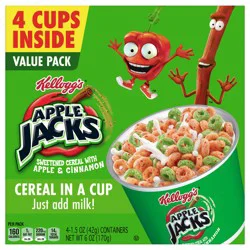 Kellogg''s Apple Jacks Cold Breakfast Cereal Cups, Kids Cereal, Family Breakfast, Value Pack, Original, 6oz Box (4 Cups)
