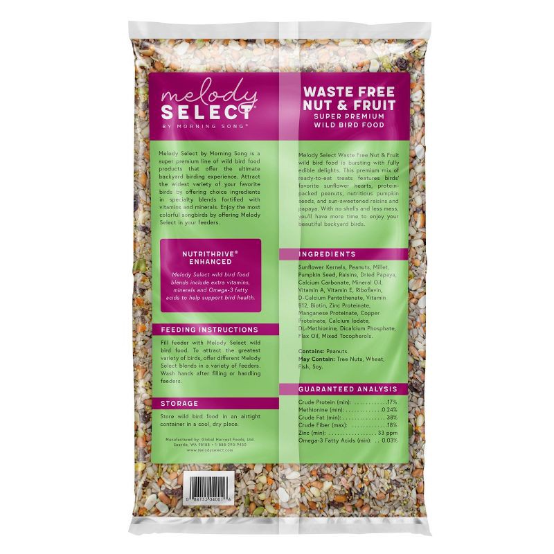 slide 2 of 9, Melody Select 5lb Waste Free Nut & Fruit Wild Bird Food: Shell-Free, Sunflower Hearts, Peanuts, 5 lb